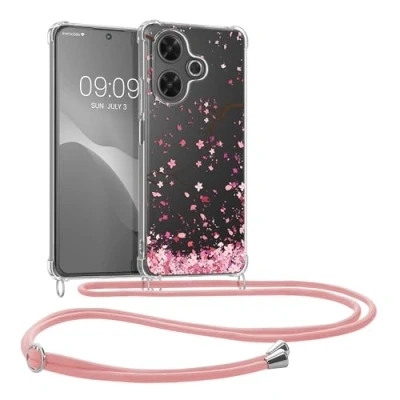 Afbeelding van kwmobile telefoonhoesje geschikt voor Xiaomi Redmi 13 Hoesje met telefoonkoord Back cover smartphone Case in poederroze / donkerbruin transparant