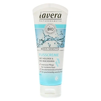 Afbeelding van lavera Basis Sensitive Voetcrème, verkoelend, luchtverfrissend, voor zachte voeten, biologische macadamia en medicinale aarde, 4 stuks (4 x 75 ml)