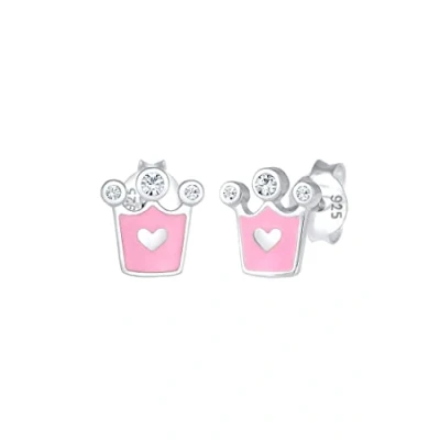 Afbeelding van Elli Oorbellen Kinderen Hart Kroon Basic Swarovski® Kristallen 925 Sterling Zilver