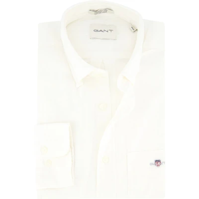 Afbeelding van Gant heren Regular fit overhemd in linnenblend met logoborduring de kleur Wit, maat: 2XL
