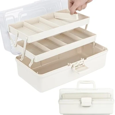 Afbeelding van Creahaus Multifunctionele 3 laagse opbergdoos met vakken, 35,6 cm (wit)