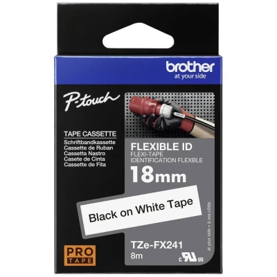 Afbeelding van Brother TZe FX241 Labeltape flexibel Tapekleur: Wit Tekstkleur: Zwart 18 mm 8 m