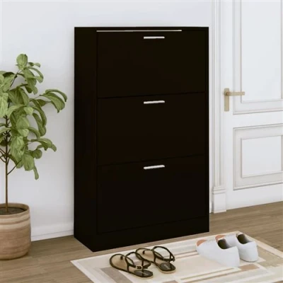 Afbeelding van Schoenenkast 63x24x103 cm bewerkt hout zwart