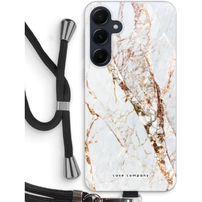 Afbeelding van Case Company® hoesje met Koord geschikt voor Samsung Galaxy A55 Goud marmer Telefoonhoesje Zwart Bescherming aan alle Kanten en Over de Schermrand