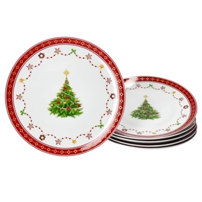 Afbeelding van MamboCat Weihnachtstraum Set van 6 taartborden, kleine ontbijtborden porselein voor personen met kerstdecoratie, servies salade, dessert en meer,