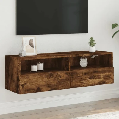 Afbeelding van Tv wandmeubel 100x30x30 cm bewerkt hout gerookt eikenkleurig