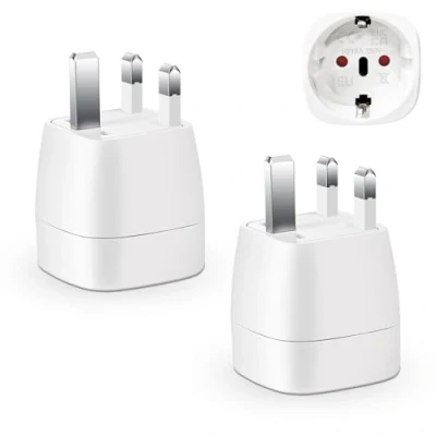 Afbeelding van 2 Pièces Adaptateur Prise Anglaise, de Voyage France vers UK, pour Irlande, Angleterre, Ecosse, Dubaï, Malte, Type G (Blanc)