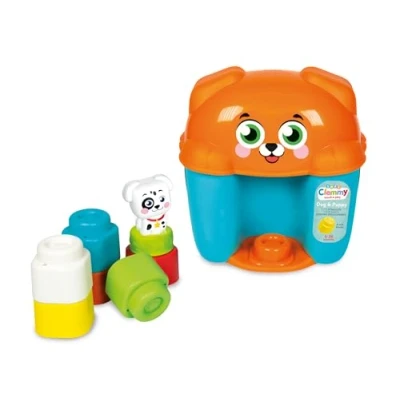 Afbeelding van Clementoni Soft Clemmy Dog &amp; Puppy Bucket Schiello met zachte stenen, bouwset voor kinderen van 6 maanden, gemaakt in Italië, meerkleurig, 17769