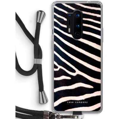 Afbeelding van Case Company® hoesje met Koord geschikt voor OnePlus 8 Pro Zebra Telefoonhoesje Zwart Bescherming aan alle Kanten en Over de Schermrand