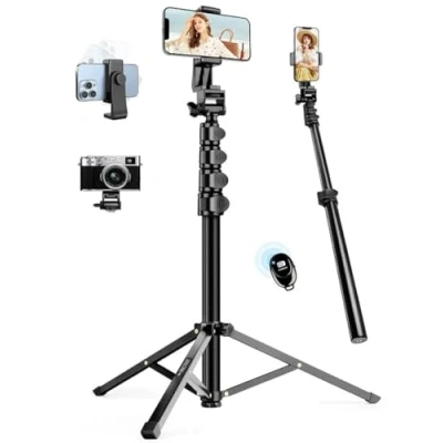 Afbeelding van JOILCAN Statief voor mobiele telefoon, 177,8 cm, met afstandsbediening, camera en smartphone universele statiefhoofdhouder, compatibel iPhone 13 Pro Max/13/12, alle