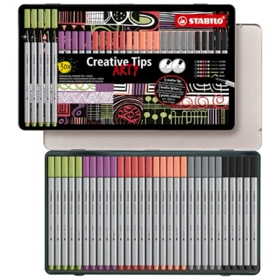 Afbeelding van STABILO Creative Tips PASTEL Pennenset Met diverse puntdiktes ARTY Etui 30 stuks 6 Verschillende Kleuren