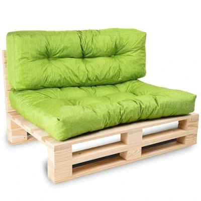 Afbeelding van Palletkussens, bank, fauteuil, zitting voor europallets, en rugleuning (groen, set 1 120 x 40 cm + 80 cm)