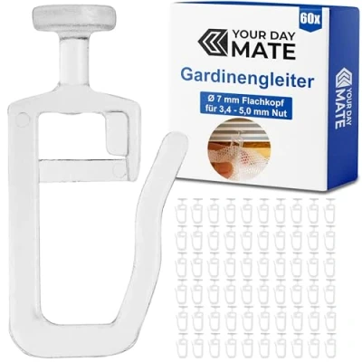 Afbeelding van 60 stuks gordijnrails voor binnenrails, transparante gordijnglijders met platte kop, 7 mm diameter, gordijnrails, gordijnrailsysteem