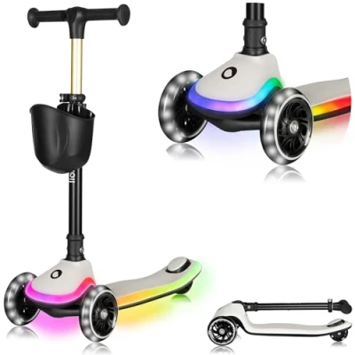 Afbeelding van LIONELO Mey Kinderstep LED verlichting in wielen &amp; voetplateau Inklapbaar stuur Antislip deck Mandje ABEC 7 lagers 4 hoogteposities Tot 50 kg Vanaf 3 jaar Ergonomisch Rem Direct gebruiksklaar