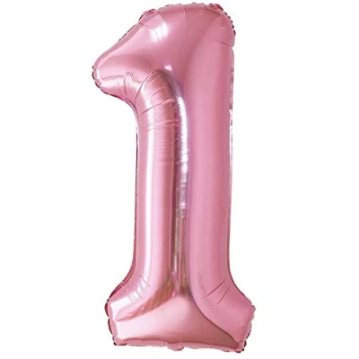 Afbeelding van Jonami Ballon met nummer 1, voor 1e verjaardag, in metallic roze XXL, gigantisch, 100 cm decoratie verjaardag meisje, lucht of helium
