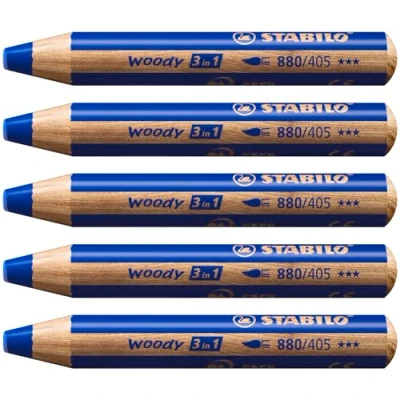Image de STABILO Lot de 5 crayon aux talents multiples woody 3 in 1, rond, Bleu