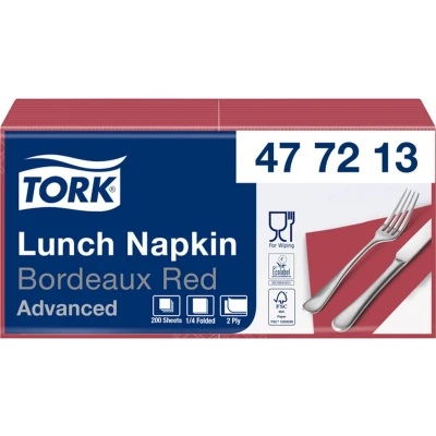 Afbeelding van Tork Lunchservet 33x33cm 2 laags 1/4 vouw 10x200 bordeauxrood