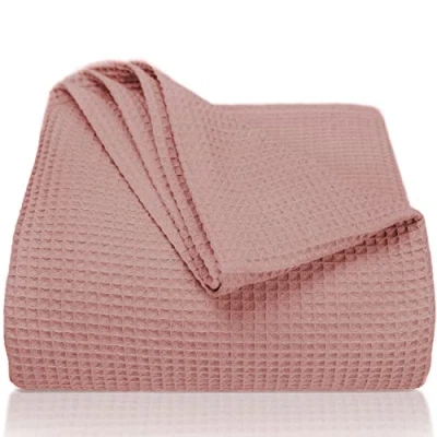 Afbeelding van LAYNENBURG Sprei 150 x 200 cm Wafelpiqué 100% Katoen Licht zomerdeken Katoenen deken voor bed, bank Luchtige sofa (roze)