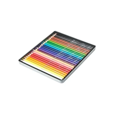 Afbeelding van Amazon Basics Kleurpotloden in metalen doos, 24 stuks, verschillende kleuren