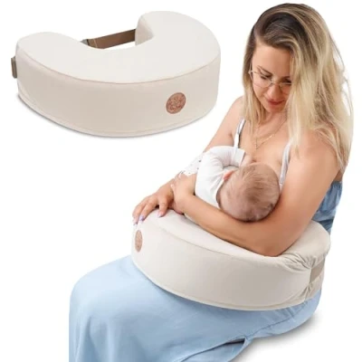 Afbeelding van klein voedingskussen, 120 cm, compact, borstvoedingskussen, voor reizen, slaap, beige
