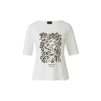 Afbeelding van s.Oliver Black Label MIT Halblangem ARM UND Leofront Tshirt print, Dames, Maat: 36, Ecru