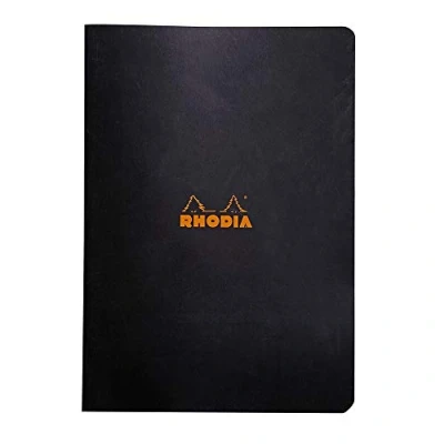 Afbeelding van RHODIA 119163C Piqué Black Notitieboek, A4, 21 x 29,7 cm, kleine ruitjes, 96 pagina&#039;s, wit Clairefontaine papier, 80 g/m², omslag van gecoate kaart, zacht, robuust en waterdicht, klassiek