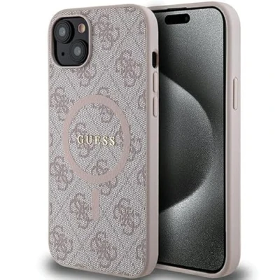 Afbeelding van Guess 4G Back Case (MagSafe Compatible) Geschikt voor Apple iPhone 15 (6.1&quot;) Roze
