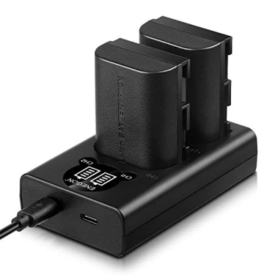 Afbeelding van ENEGON LP E6 vervangende batterij (2 pack) en slimme LED dubbele oplader voor Canon E6, E6N EOS 5D Mark II/III, 5DS, 5DS R, 6D, 7D, 7D II, 60D, 70D