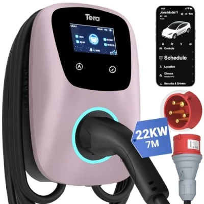 Afbeelding van Tera EV Smart app lader: 32 A type 2 22 kW of 11 laadstation 400 V CE &amp; TÜV Wallbox 7 m oplaadkabel met oplaadhouder besturing CEE stekker 3 fase voor alle