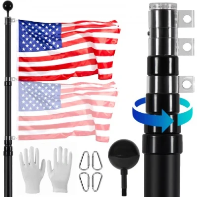 Image de VEVOR Kit de mât drapeaux télescopique 6090 mm en aluminium robuste noir