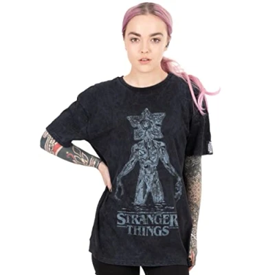 Afbeelding van Stranger Things Dames T shirt Houtskool Zuur Demogorgon Top Origineel Netflix geschenkproduct,
