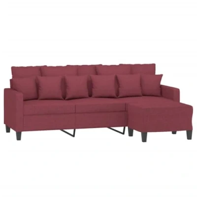 Image de vidaXL Canapé à 3 places avec repose pieds Rouge bordeaux 180 cm Tissu3201198