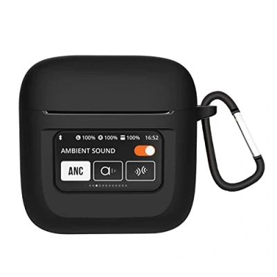 Afbeelding van GIOPUEY Hoesjes compatibel met JBL Tour Pro 2, siliconen hoes, lichtgewicht, schokbestendig, draagbaar, zwart