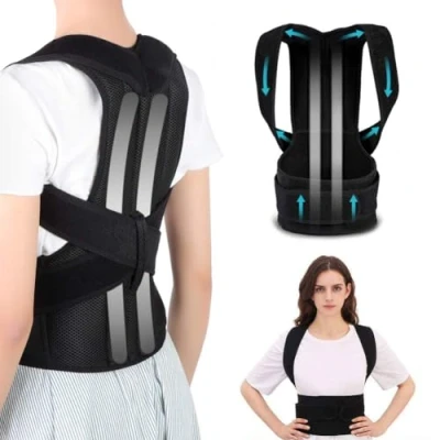 Afbeelding van WELLDER Postural Corrector Lumbale Hoofdband Schouders Rug Houding Man Vrouw Orthese Rechte Best Verstelbare Riem Houdingscorrectie Zwart Klittenband (XL)