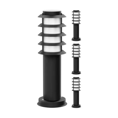 Afbeelding van ledscom.de PORU 4 stuks padlicht/lichtklem voor buiten, IP44, rooster, 39 cm, zwart, 1 x E27 max. 40 W