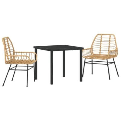 Afbeelding van vidaXL 3 delige Tuin Eetset Bruin Poly Rattan