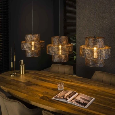 Afbeelding van Hoyz Collection Hanglamp 3L Lantern Zwart Bruin