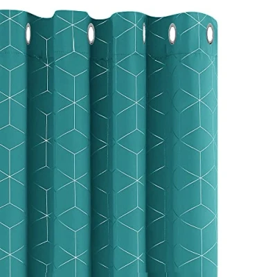 Afbeelding van Deconovo Set van 2 ondoorzichtige gordijnen met ogen, koudebescherming, thermische bescherming voor woonkamer, oogjes, 229 x 140 cm (h b), turquoise
