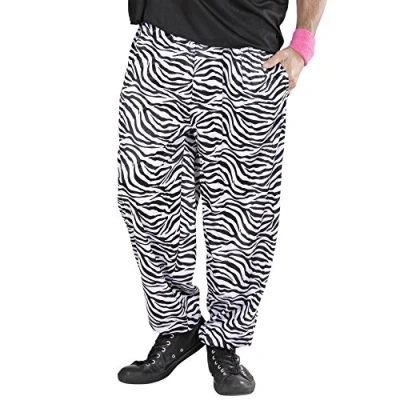 Afbeelding van WIDMANN MILANO PARTY FASHION jaren 80 broek met zebrapatroon, joggingbroek, carnavalskostuum, wit, M L