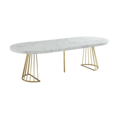 Afbeelding van Vente unique Uitschuifbare eettafel 2 tot 12 plaatsen van mdf en staal Wit marmereffect goud FIRELA L 260 cm x H 76 D 110