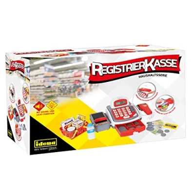 Afbeelding van Idena 40214 Recorder met Realistische Geluids en Lichtfuncties, Supermarktkrat voor Winkels, Speelgoed Kinderen om te Leren Interactief Rollenspel, Rood, Wit, Grijs
