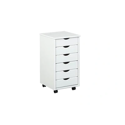 Image de Inter Link Caisson de bureau à roulettes Avec tiroirs Meuble rangement mobile Pin massif 6 Blanc vernis