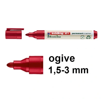 Image de edding 21 Permanent Marker, pointe ogive, rouge partie plastique réprésentant au minimum 80 %, matière recyclée, rechargeable avec MTK 25, encre de chine