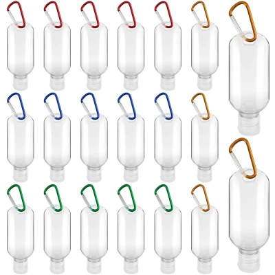 Afbeelding van Belle Vous 20 Pak 50 ml Reis Vloeistof Flesjes met Karabijn Sleutelhangers Lekvast &amp; Navulbaar Klik Doppen Draagbare Lege Knijp Flessen Voor Body Wash, Shampoo Conditioner