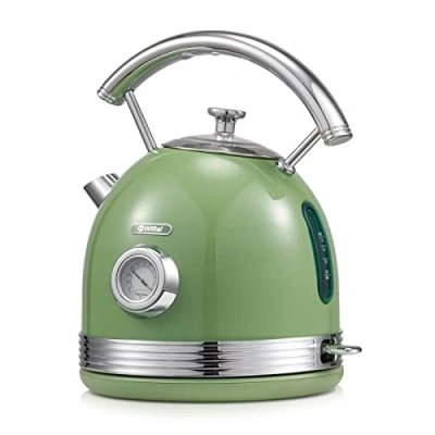 Afbeelding van Wiltal Retro design waterkoker van roestvrij staal, waterkoker, broodrooster, 2200 W, 1,8 liter, ideaal voor thee, koffie, babyvoeding, BPA vrij, groen