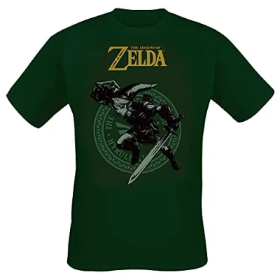 Afbeelding van Henry Tiger Nintendo Legend OF Zelda LINK POSE Tshirt print, Heren, Maat: XL, Bottle green
