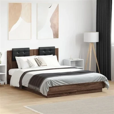Afbeelding van vidaXL Bedframe met hoofdbord en LED bruin eikenkleur 120x190 cm