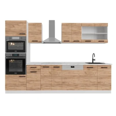 Afbeelding van Vicco Kitchenette R Line Goldkraft eiken/wit 300 cm zonder werkblad