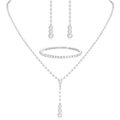 Afbeelding van TOEECY Dames Bruiloft Vintage Kristal Strass Hanger Ketting Waterdruppel Oorbel en Armband Sieraden, Metaal
