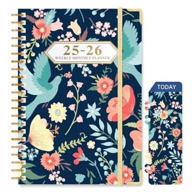 Afbeelding van Ksriylm Agenda 2025Semainier 22 x 16 cm Couverture Rigide Spirale，A5 Planner (Juillet 2025 juin 2026)12 Mois，Professionnel Planner，Avec règle signet,Onglets Mensuels，Papier 100 g/m²，Fleurs